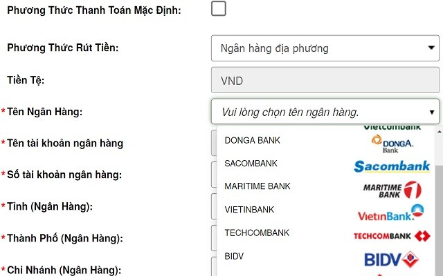 Hoàn tất các yêu cầu của hình thức rút tiền qua ngân hàng địa phương
