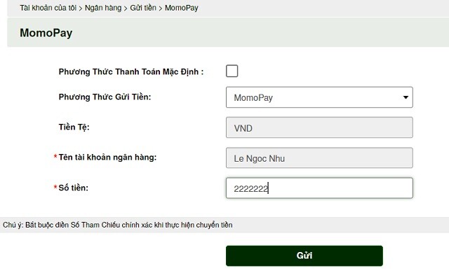 Quy trình nạp tiền V9bet qua ví điện tử Momo Pay
